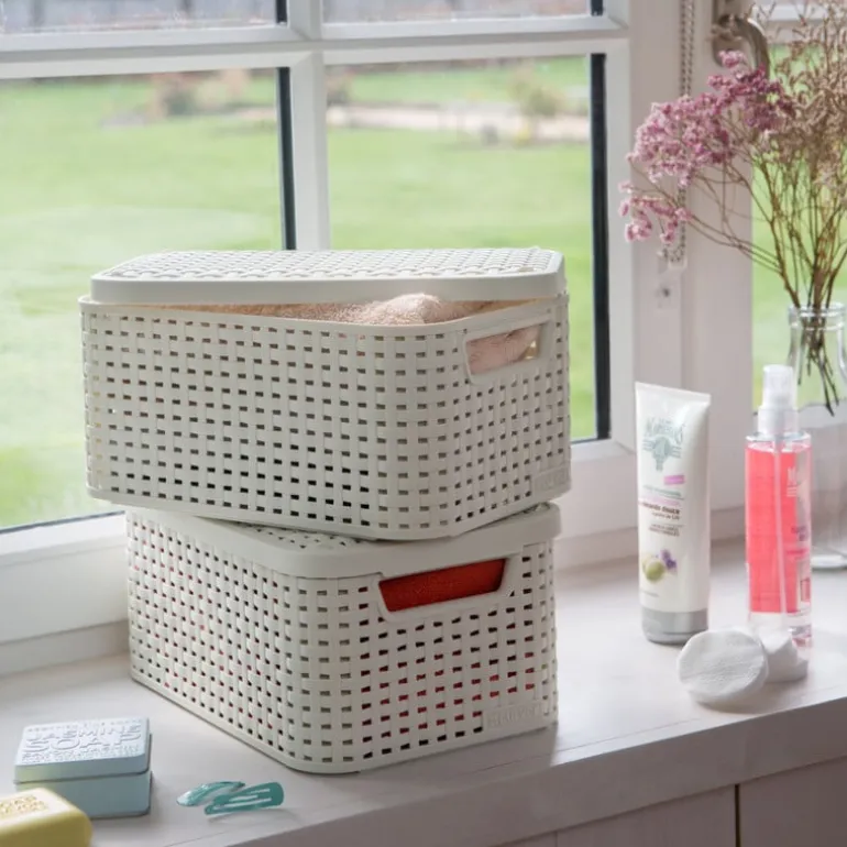 Curver opbergmand met deksel klein - wit - 13x29x19 cm