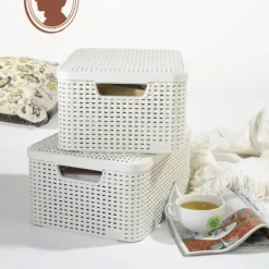 Curver opbergmand met deksel middel - wit - 19x40x29 cm