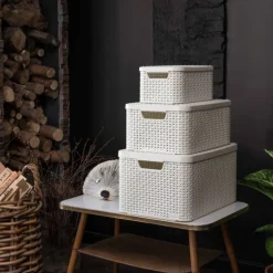 Curver opbergmand met deksel middel - wit - 19x40x29 cm