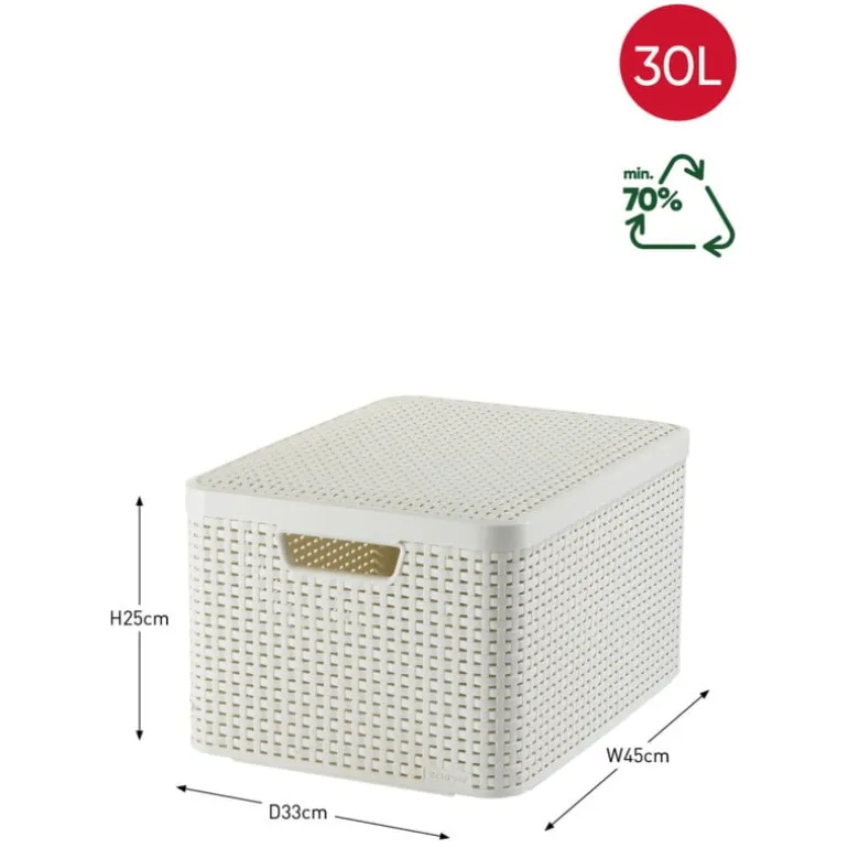 Curver opbergmand met deksel groot - wit - 23x44x33 cm