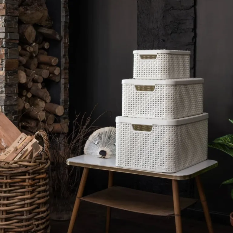 Curver opbergmand met deksel groot - wit - 23x44x33 cm