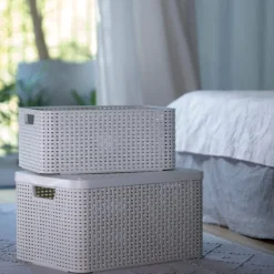 Curver opbergmand met deksel groot - wit - 23x44x33 cm