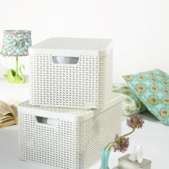 Curver opbergmand met deksel groot - wit - 23x44x33 cm