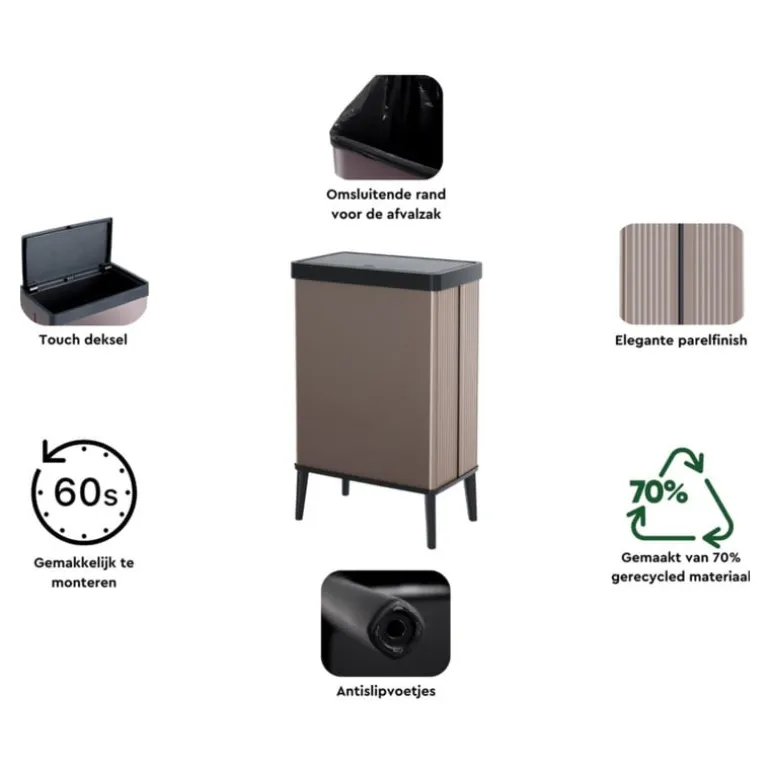 Curver prullenbak Verto - rosékleurig/zwart - 54 liter