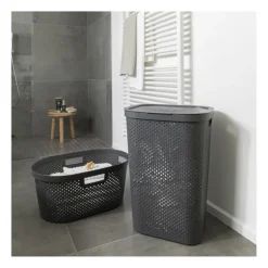 Curver wasmand met deksel Infinity Dots - antraciet - 60 liter