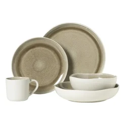 Diep bord kaori - wit/bruin - ø22x4 cm