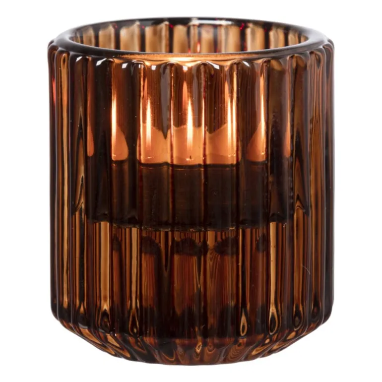 Diner/theelichthouder - lichtbruin - ø5.5x6 cm