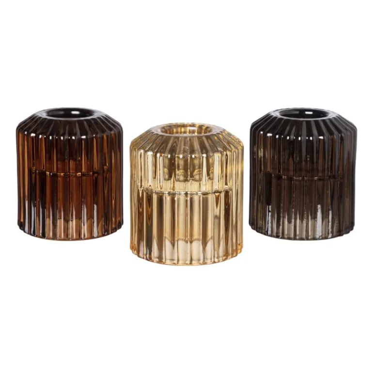 Diner/theelichthouder - lichtbruin - ø5.5x6 cm