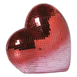 Disco hart ornament - roze - 18.5x10x17.6 cm