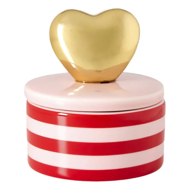 Doosje met hart deksel - roze/rood - ø8x9 cm