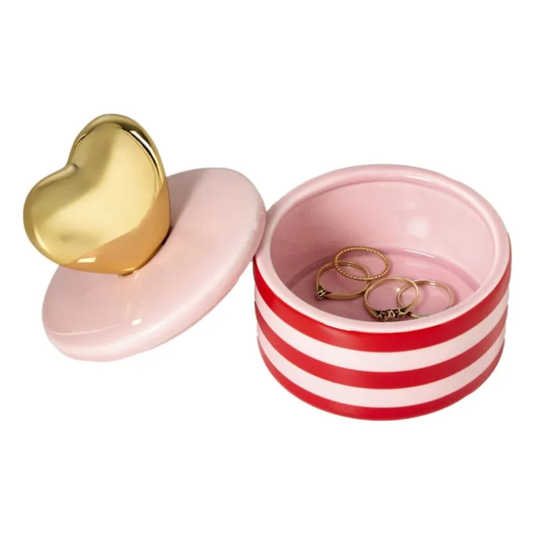 Doosje met hart deksel - roze/rood - ø8x9 cm