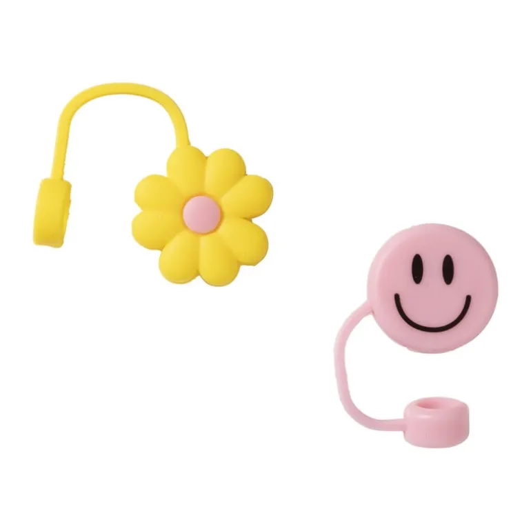 Dop voor rietjes set van 2 - geel/roze