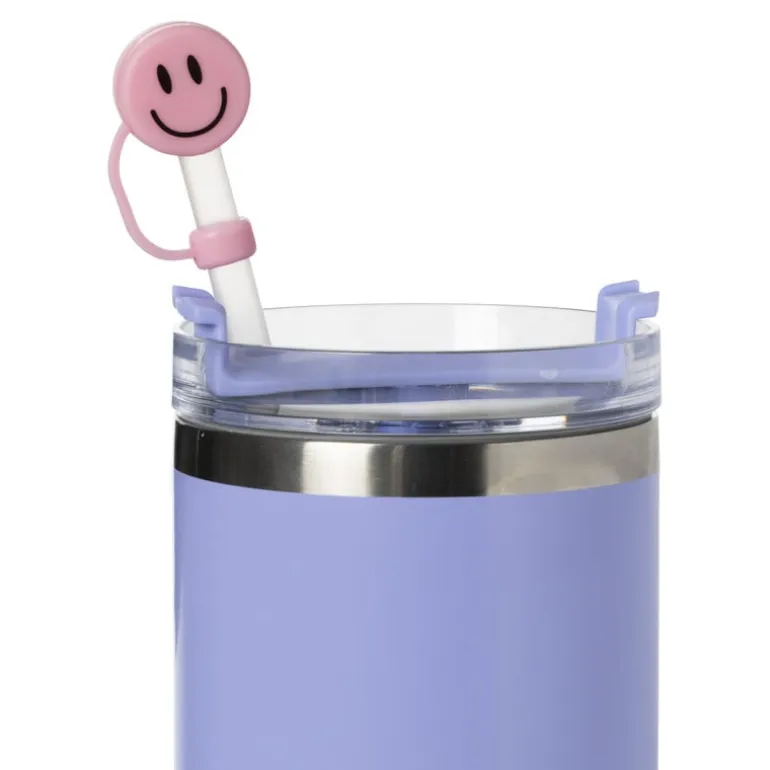 Dop voor rietjes set van 2 - geel/roze