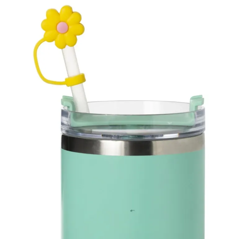 Dop voor rietjes set van 2 - geel/roze