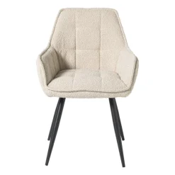 Eetkamerstoel bouclé met armleuning - beige - 87x56.5x43 cm