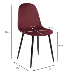 Eetkamerstoel Ivy velvet - rood - 88x44x53 cm