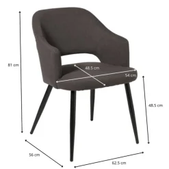 Eetkamerstoel Leonardo met armleuning - grijs - 81x62.5x56 cm