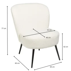 Fauteuil teddy - wit - 77x69x60 cm