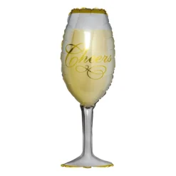 Folieballon champagneglas - goud/wit - 90 cm