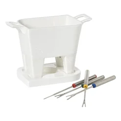 Fondue set met 4 vorken - wit - 20x12x10.5 cm