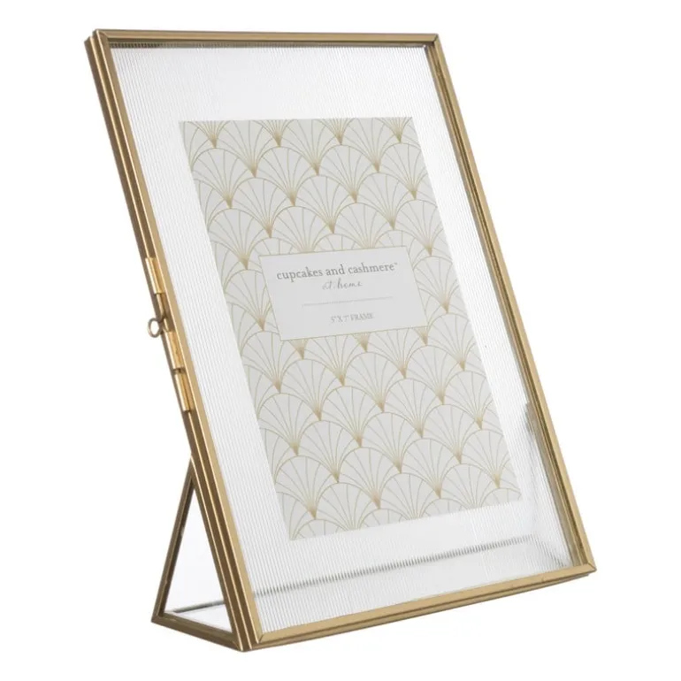 Fotolijst geribbeld glas - 25x18x7 cm - goudkleurig