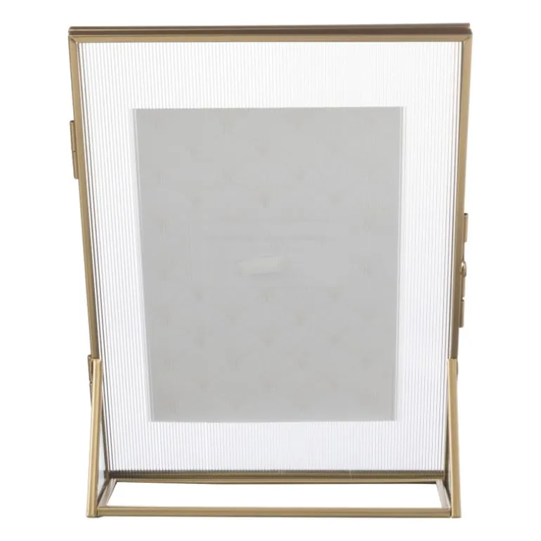Fotolijst geribbeld glas - 25x18x7 cm - goudkleurig