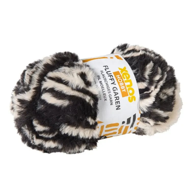 Garen fluffy - zwart/beige - 100 gram - 60 meter