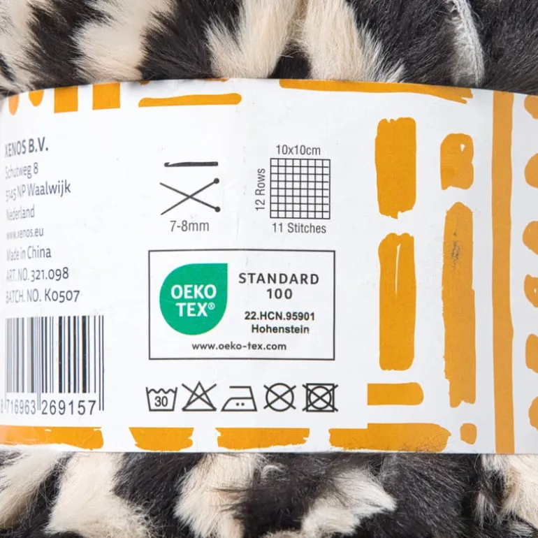 Garen fluffy - zwart/beige - 100 gram - 60 meter