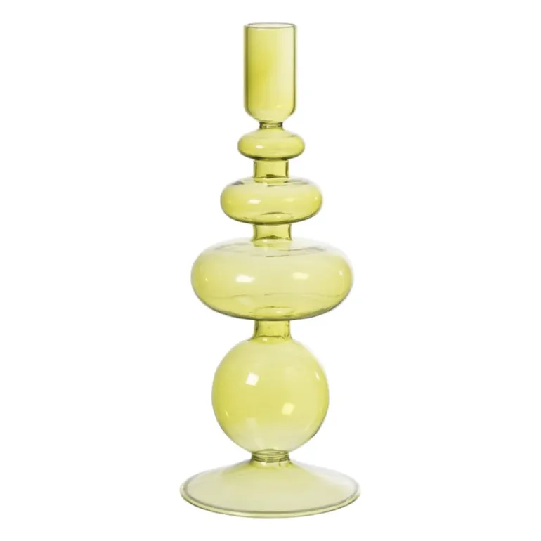 Glazen kandelaar lang - groen - ø9x24 cm