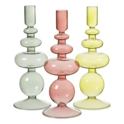 Glazen kandelaar lang - groen - ø9x24 cm