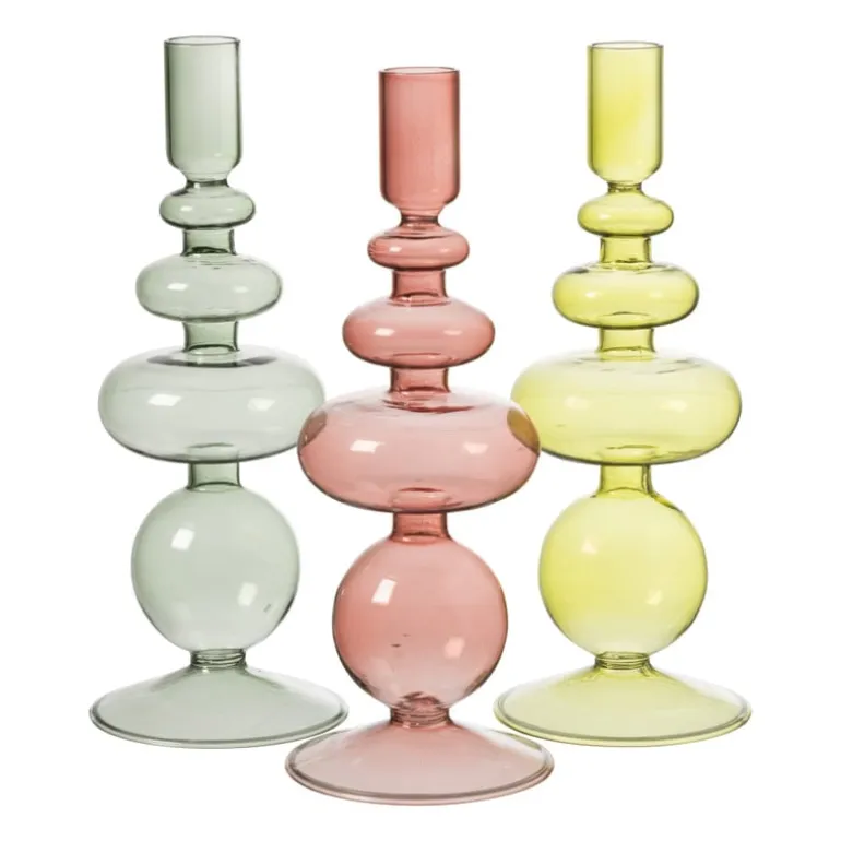 Glazen kandelaar lang - groen - ø9x24 cm