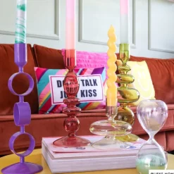 Glazen kandelaar lang - groen - ø9x24 cm