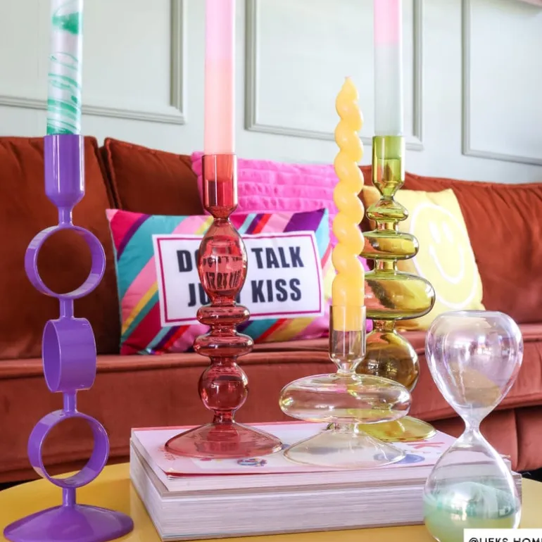 Glazen kandelaar lang - groen - ø9x24 cm