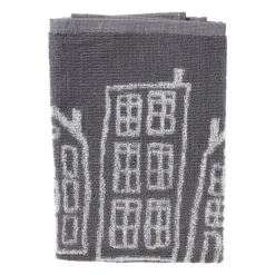 Handdoek antraciet huisjes - antraciet/wit - 50x50 cm