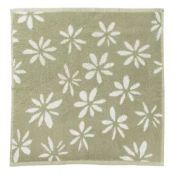 Handdoek bloemen - groen/wit - 50x50 cm