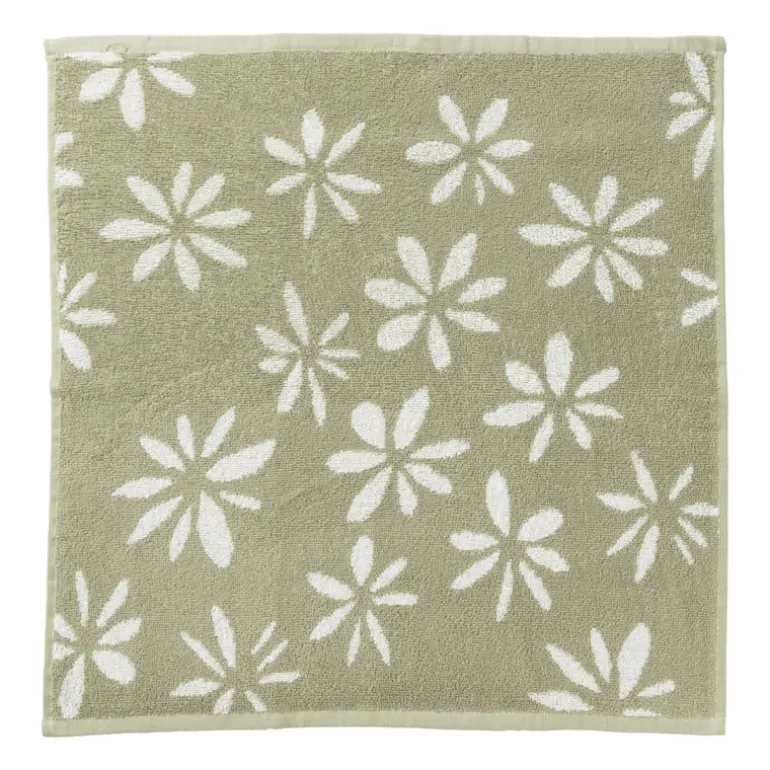 Handdoek bloemen - groen/wit - 50x50 cm