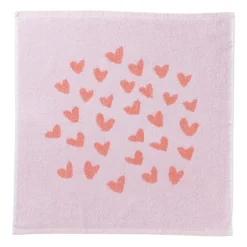 Handdoek hartjes - lila/koraal - 50x50 cm