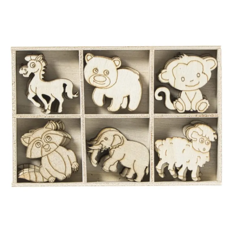 Houten dieren - bruin - set van 36