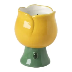 Kaars in bloemenschaaltje klein - geel/groen - ø7.3x10 cm