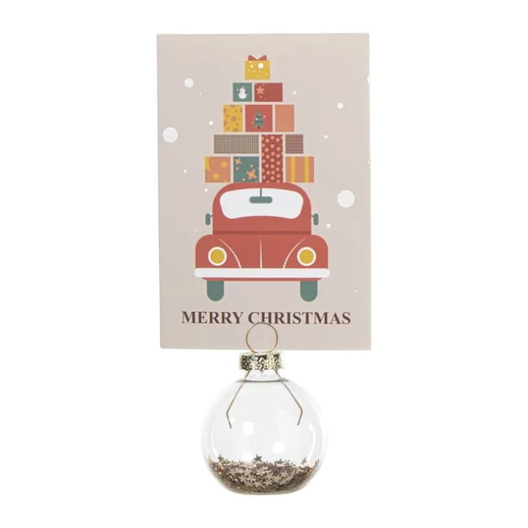 Kaarthouders kerstballen - champagnekleurig - set van 4