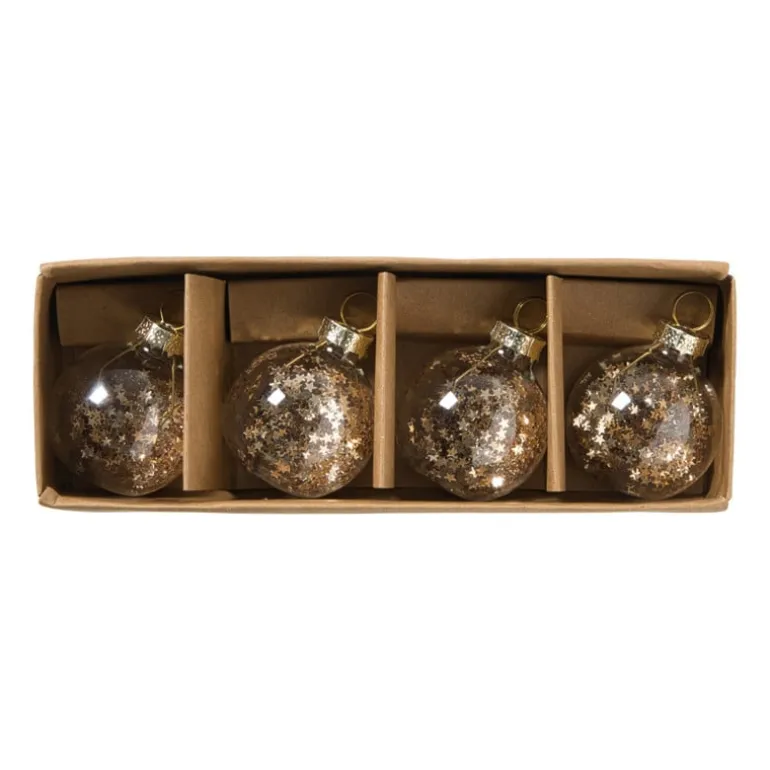 Kaarthouders kerstballen - champagnekleurig - set van 4
