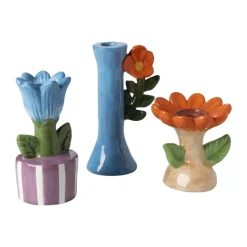 Kandelaar bloem - blauw/oranje - ø10.7x18.3 cm