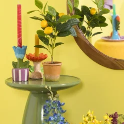 Kandelaar bloem - blauw/paars - ø8.8x17.4 cm