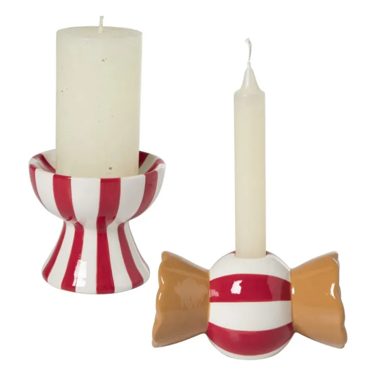 Kandelaar candy cane - rood/wit - ø7x13 cm