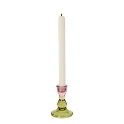 Kandelaar duo - roze/groen - ø6.5x8.8 cm