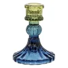 Kandelaar glas klein - groen/blauw - ø7.8x10 cm