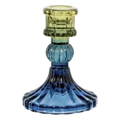 Kandelaar glas klein - groen/blauw - ø7.8x10 cm