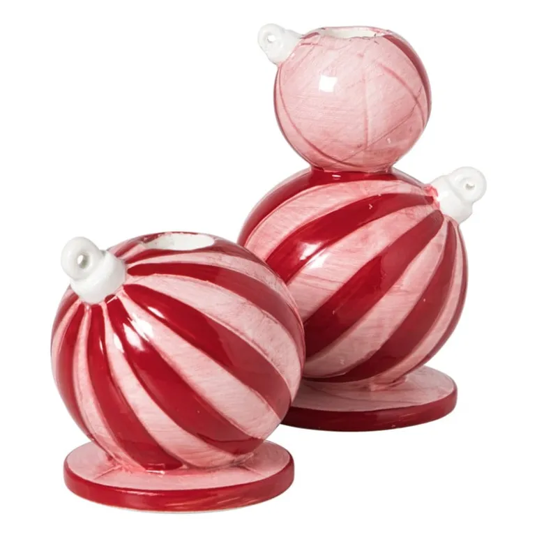 Kandelaar kerstbal groot - rood/roze - ø7.8x12.5 cm