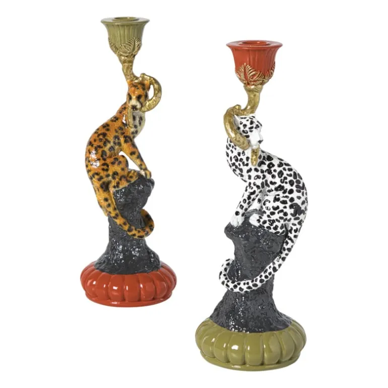 Kandelaar luipaard - zwart/wit - ø11x30 cm