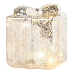 Kerst glas cadeau met LED lampjes - 10.2x8.8x8.8 cm